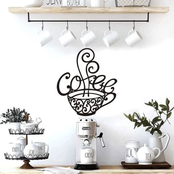 Black wrought iron English letters silhouette wall decoration, 26cm by 28cm.