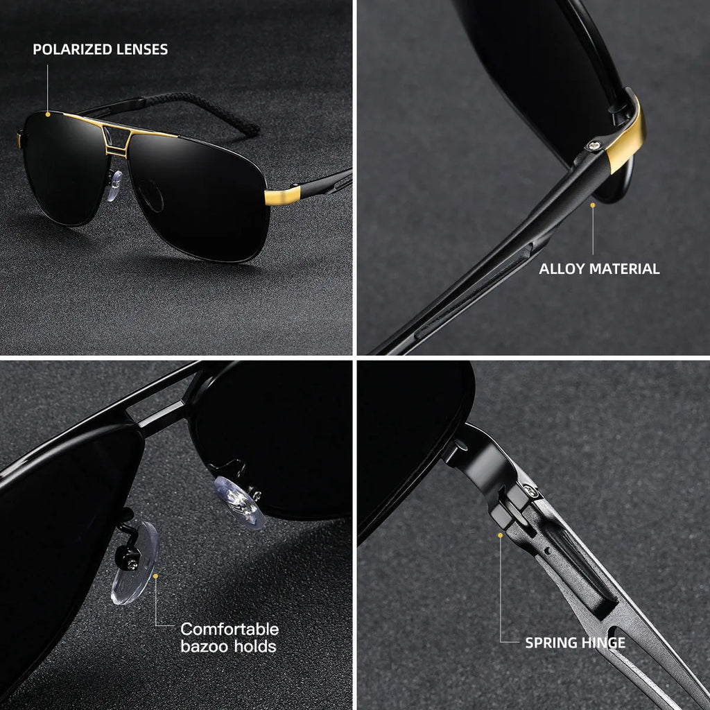 Men's polarised aviator sunglasses with orange red metal frame and HD TAC lenses