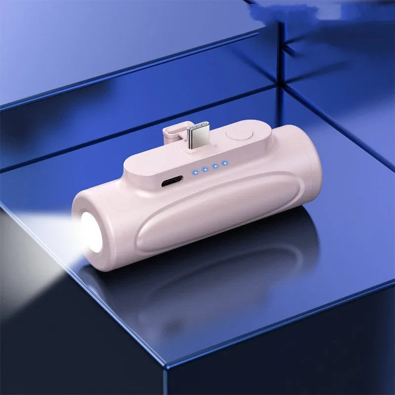 Black or pink creative power bank glare flashlight showing LED torch and charging port, dimensions 83x27x41mm.