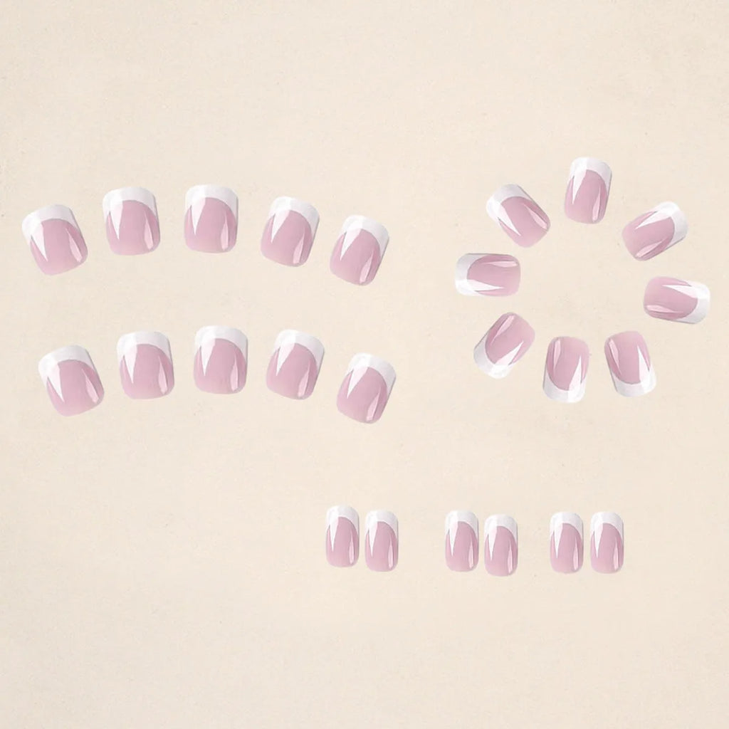 White acrylic nail tips with plaid pattern design, 24 pieces for DIY manicure extensions