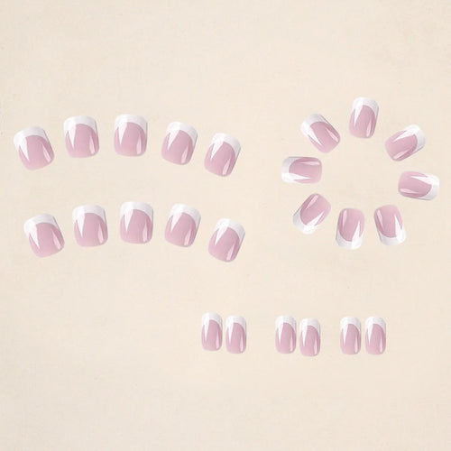White acrylic nail tips with plaid pattern design, 24 pieces for DIY manicure extensions