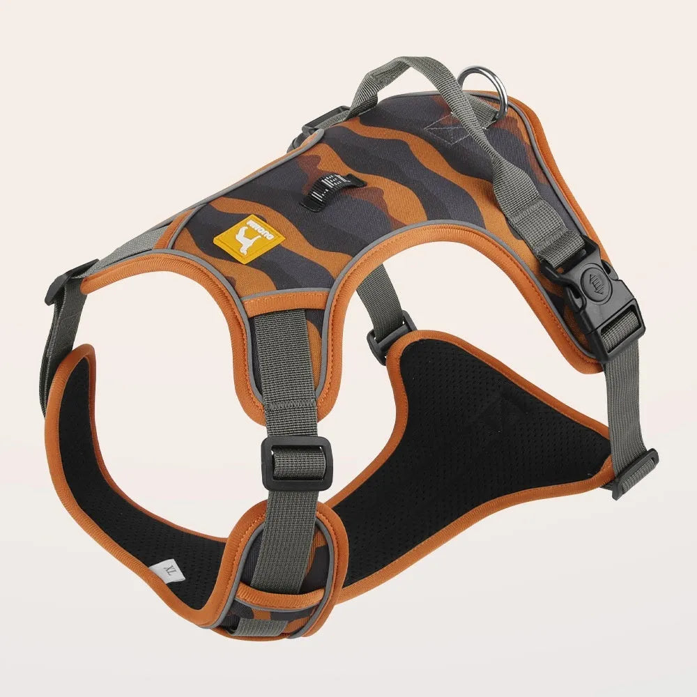 Reflective dog harness with dual attachment points in oxford cloth fabric