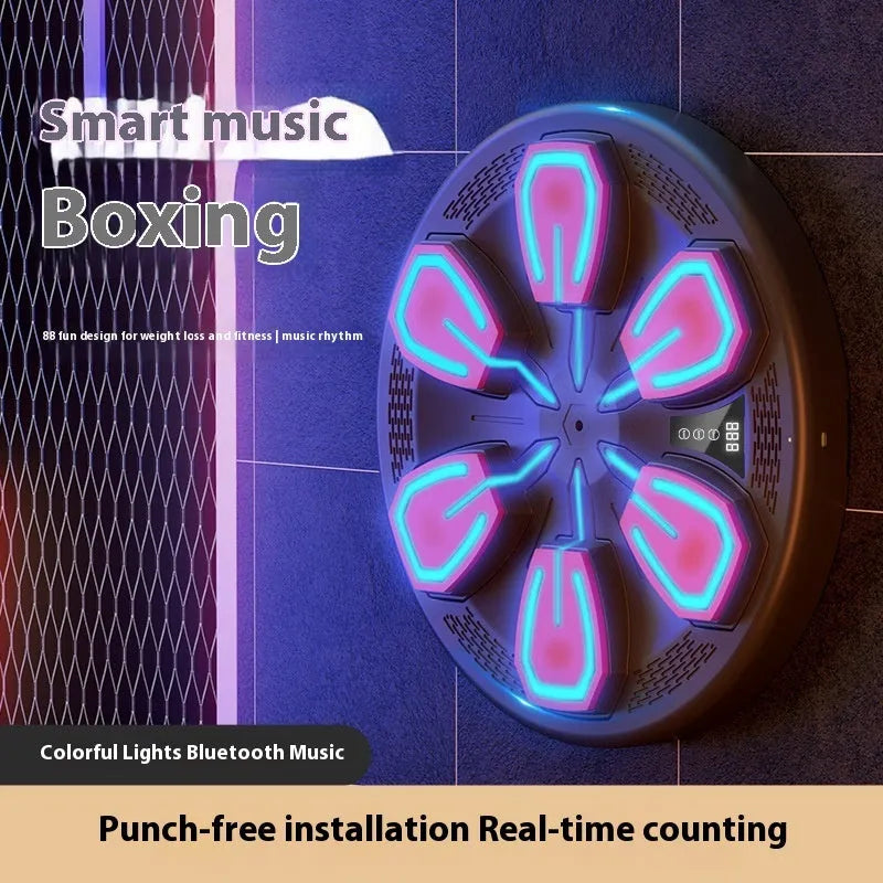 Smart music boxing machine in black hanging on a wall for home fitness response training