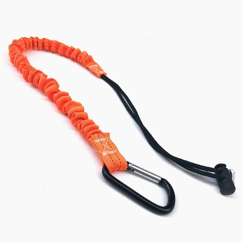 Orange 90cm long elastic safety rope for connecting fishing rod and reel.