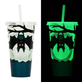 A luminous Halloween-themed plastic sippy cup with a straw, showing its 720ml cylindrical shape.