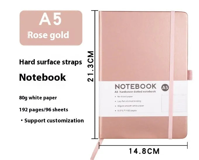 A5 PU leather strap notebook with horizontal lines available in marble and skin-feeling colours like black, blue, and gold