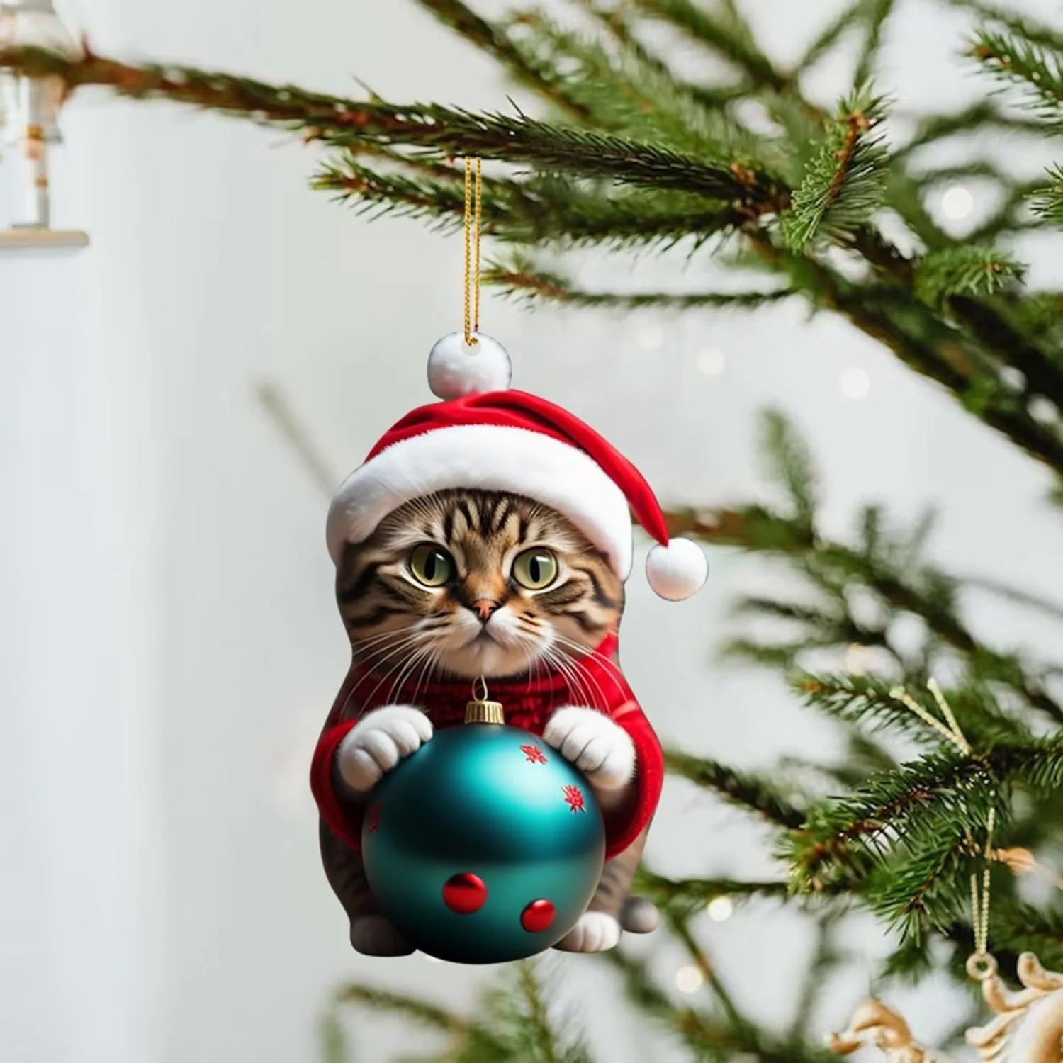 Colourful Christmas cat cartoon car hanging ornament made of clear acrylic