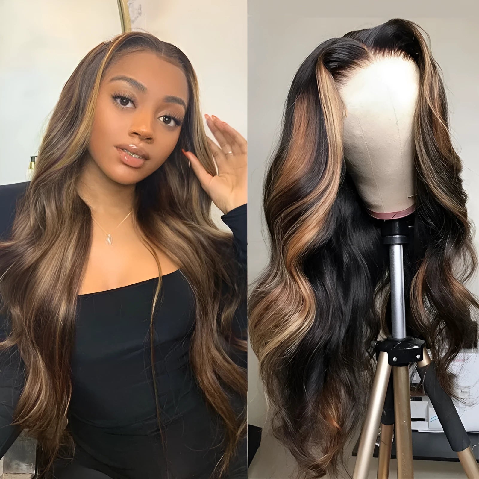 Women's fashion long curly high temperature wire chemical fibre wig with centre part and long bangs in picture colour