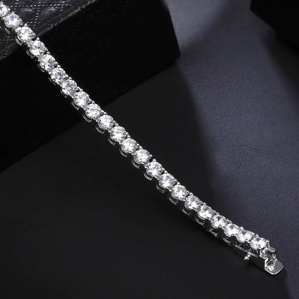 S925 silver bracelet with micro inlay floral leaf chain design on neutral background