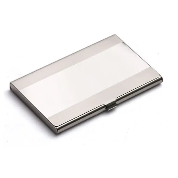 304 stainless steel business card case with laser sculpted geometric pattern and bevel edges