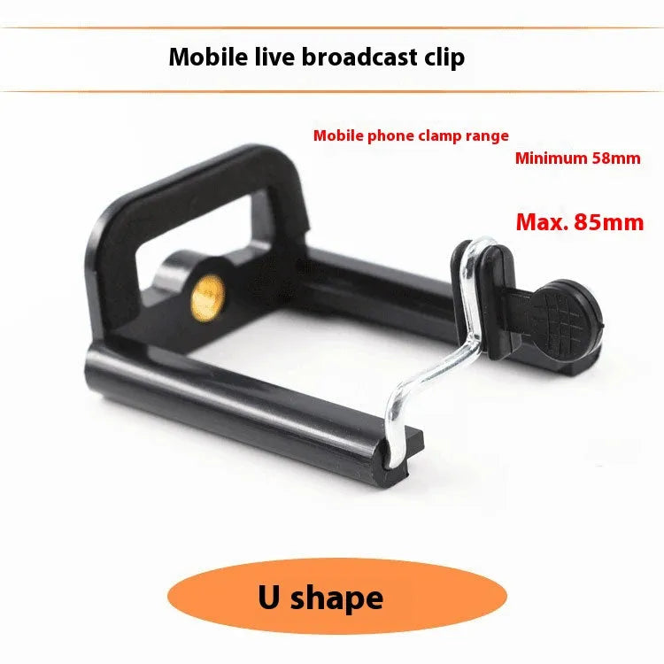 Black plastic mobile phone clip bracket for mounting smartphones on flexible hose arms