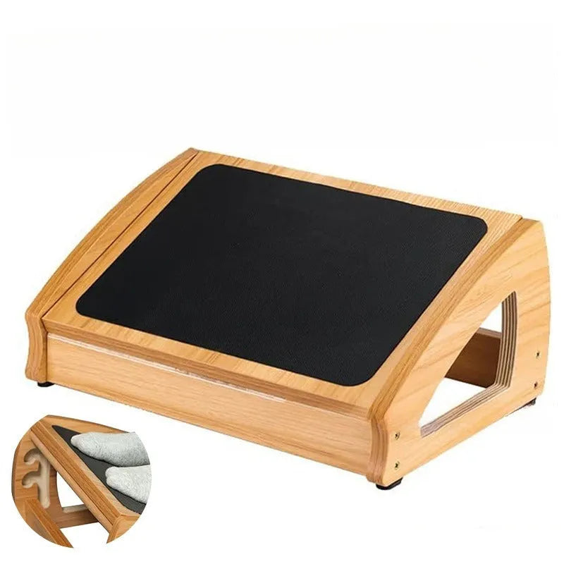 Wooden adjustable bamboo office desk footstool in wood colour with modern simple design