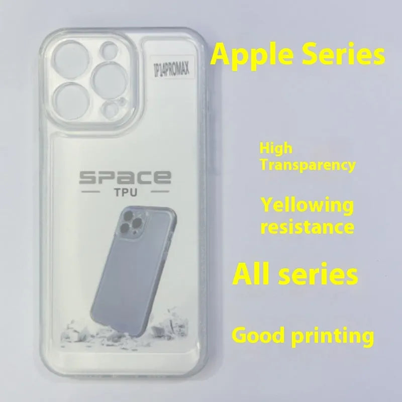 Transparent silicone phone case with all-inclusive lens coverage for iPhone, showing camera cutout protection