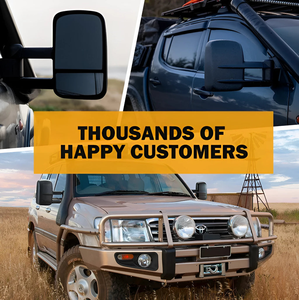 Black foldable rearview mirror pair for Toyota Land Cruiser 100 1998-2007 models