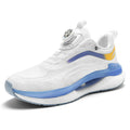 Men's high-top running shoes with mesh upper in cotton candy colour showing buckle closure and composite sole