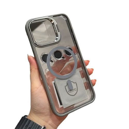 15 Lens Invisible Bracket Phone Case Magnetic Suction PC Drop Protection in Gold for iPhone 15 ProMax