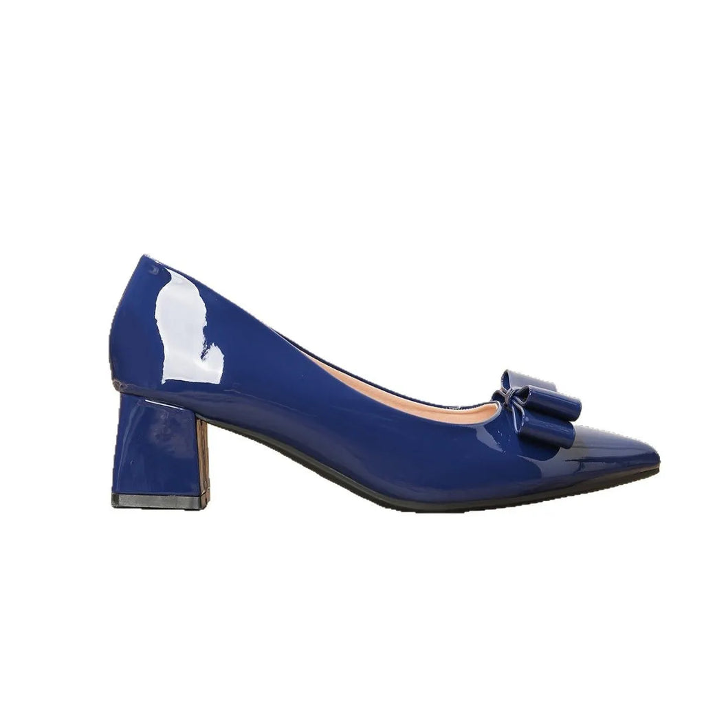 Spring pointed-toe bowknot high heels in wine red patent leather with TPU sole