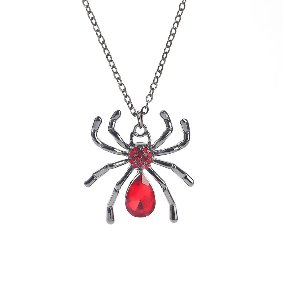 Halloween spider bat necklace dark style with electroplated zinc alloy pendant showing gothic design