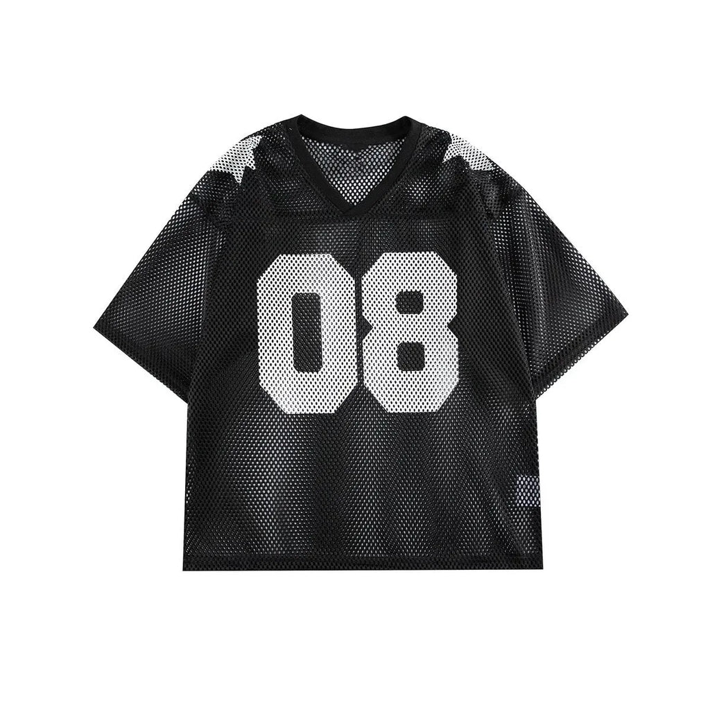 Black and navy blue half sleeve shirt with letter pattern, loose fit pullover design
