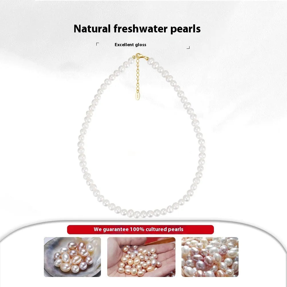 Adjustable women's necklace with natural freshwater pearls on sterling silver chain