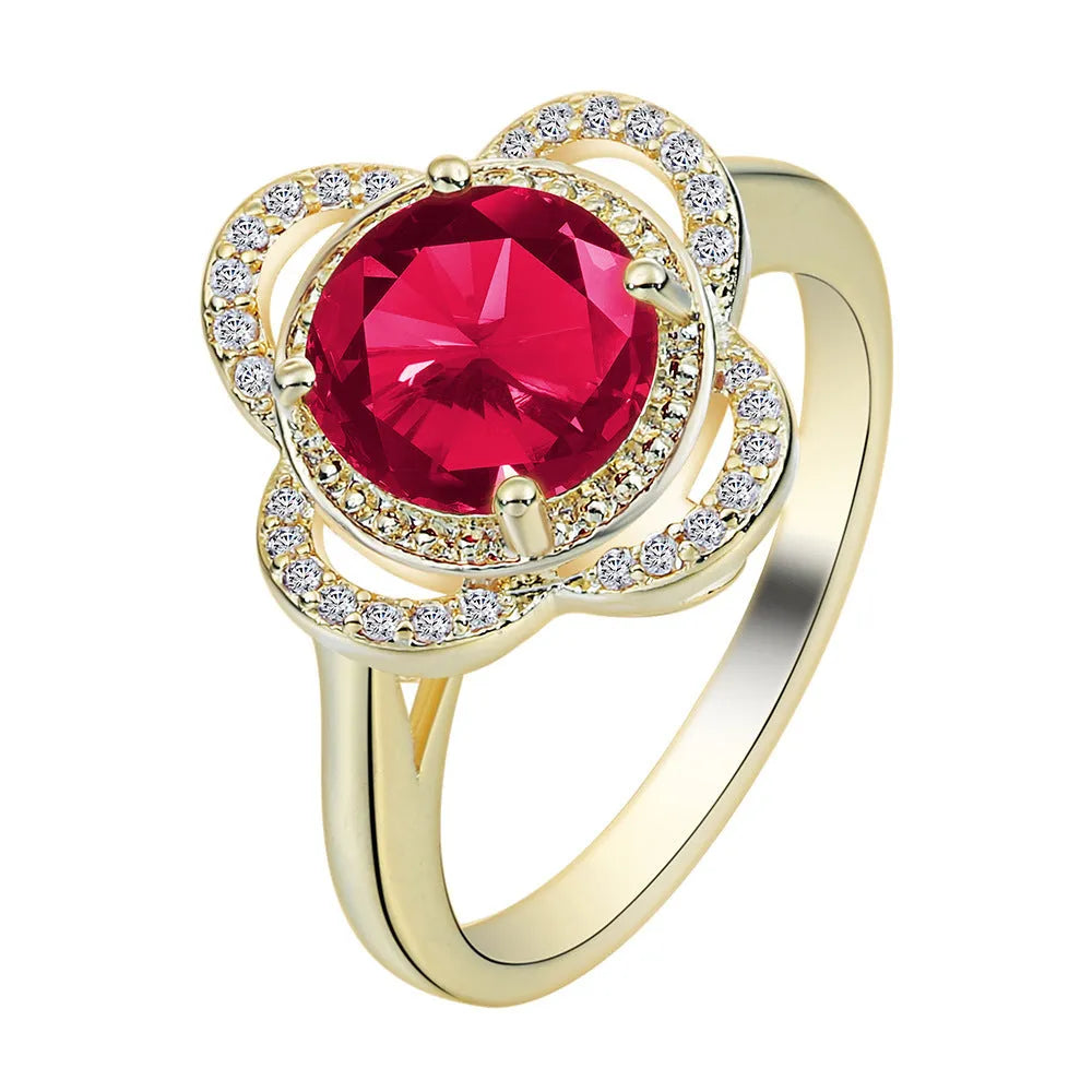 Copper ring with a fruit-shaped inlaid zircon stone for men and women.
