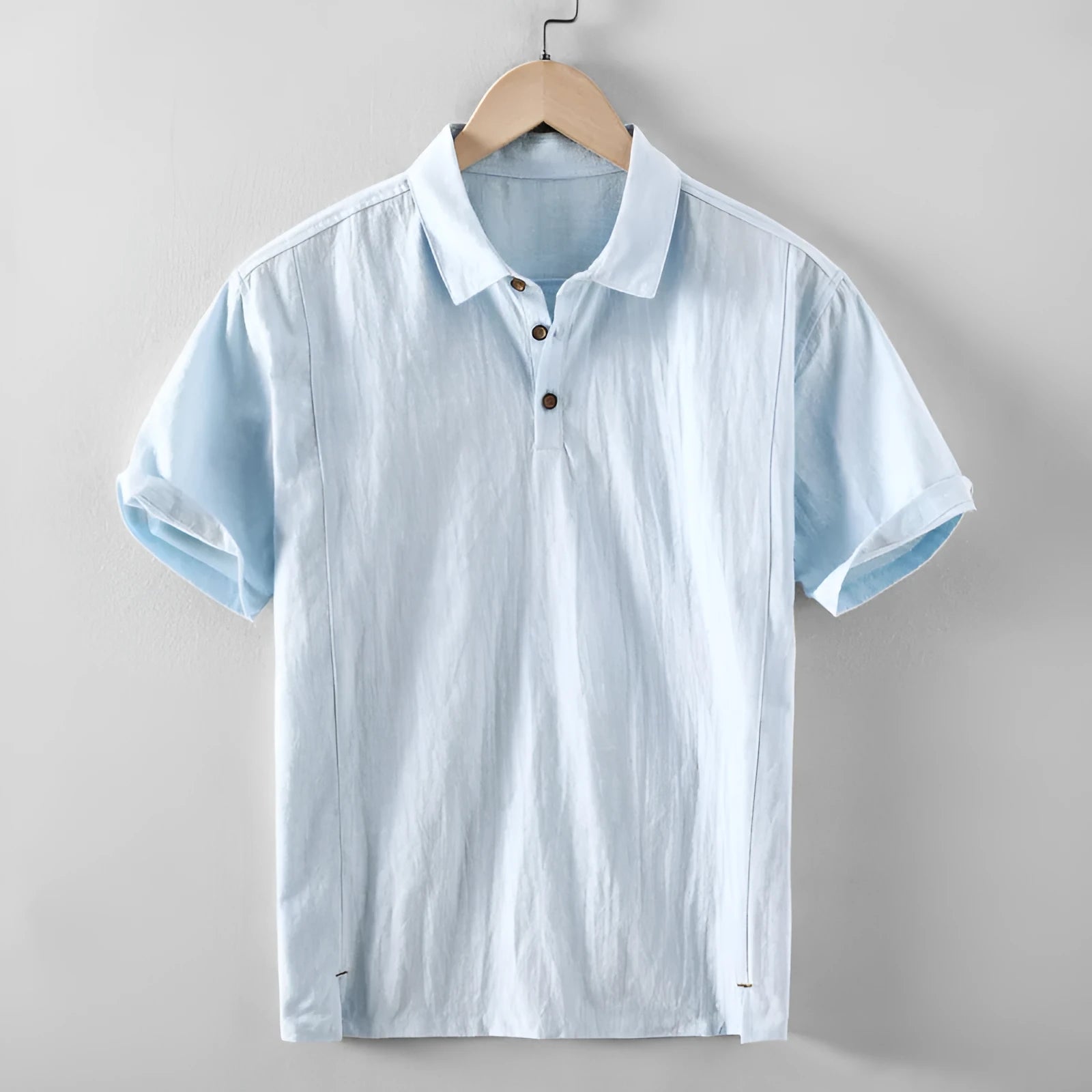 Men's loose-fit casual shirt in a cotton and linen blend, shown in a solid colour.