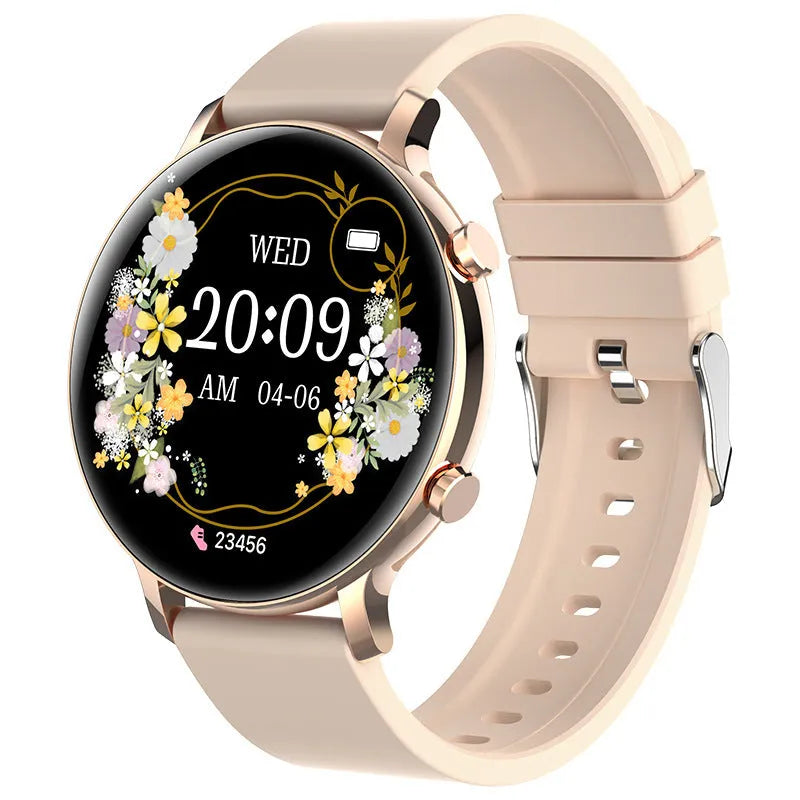 Black Bluetooth smartwatch with stainless steel strap on a wrist, showing call and health stats on screen.