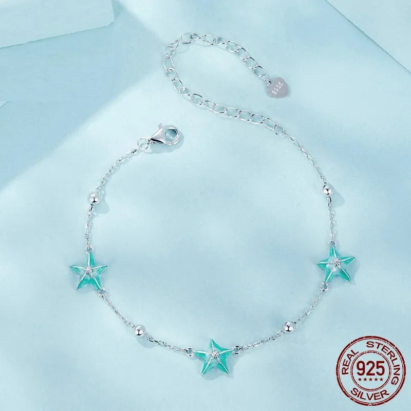 Women's S925 sterling silver bracelet with starfish motif, silver colour, vacation style