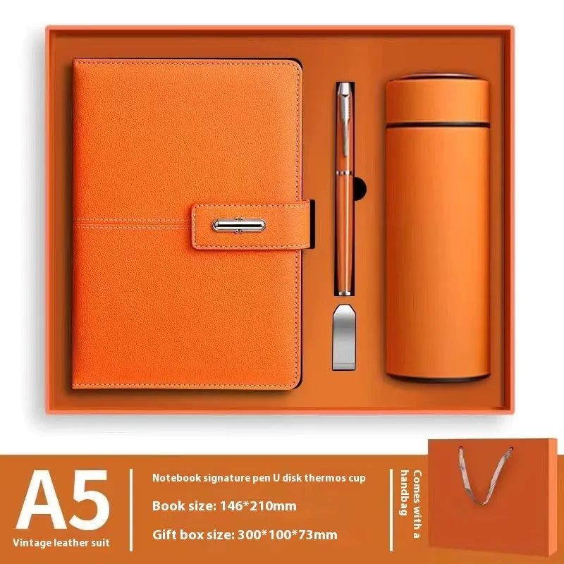 A5 notebook with PU leather cover in choice of colours including black, red, green, blue and orange.