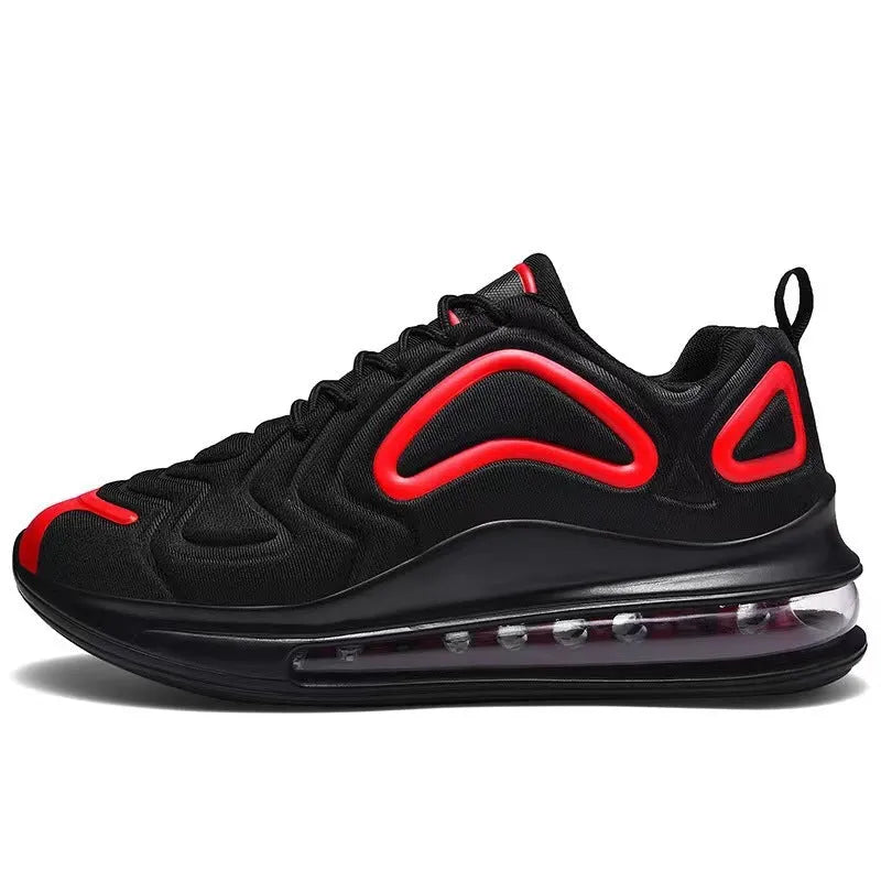 Men's black lace-up sneakers with thick sole and round toe on a white background