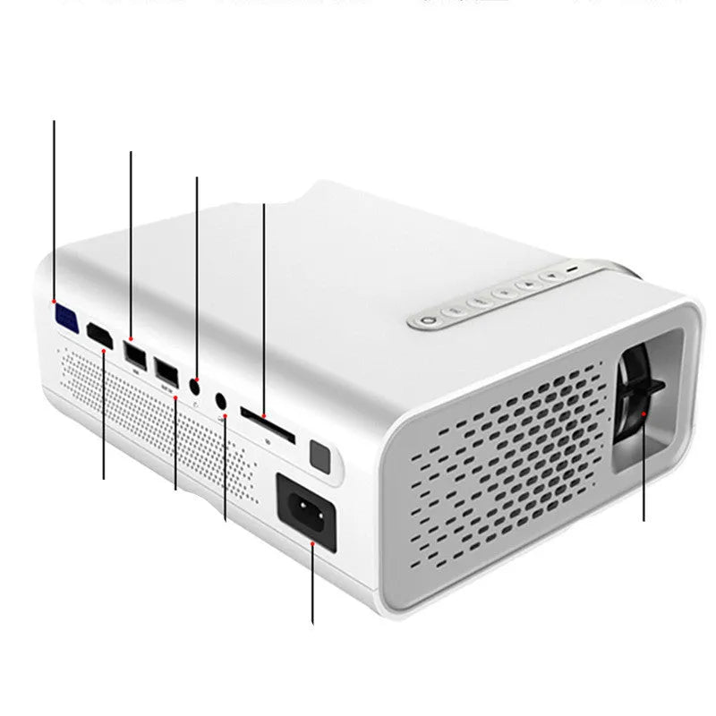 YG530 mini mobile phone projector in black or white with LED lens and wireless connectivity
