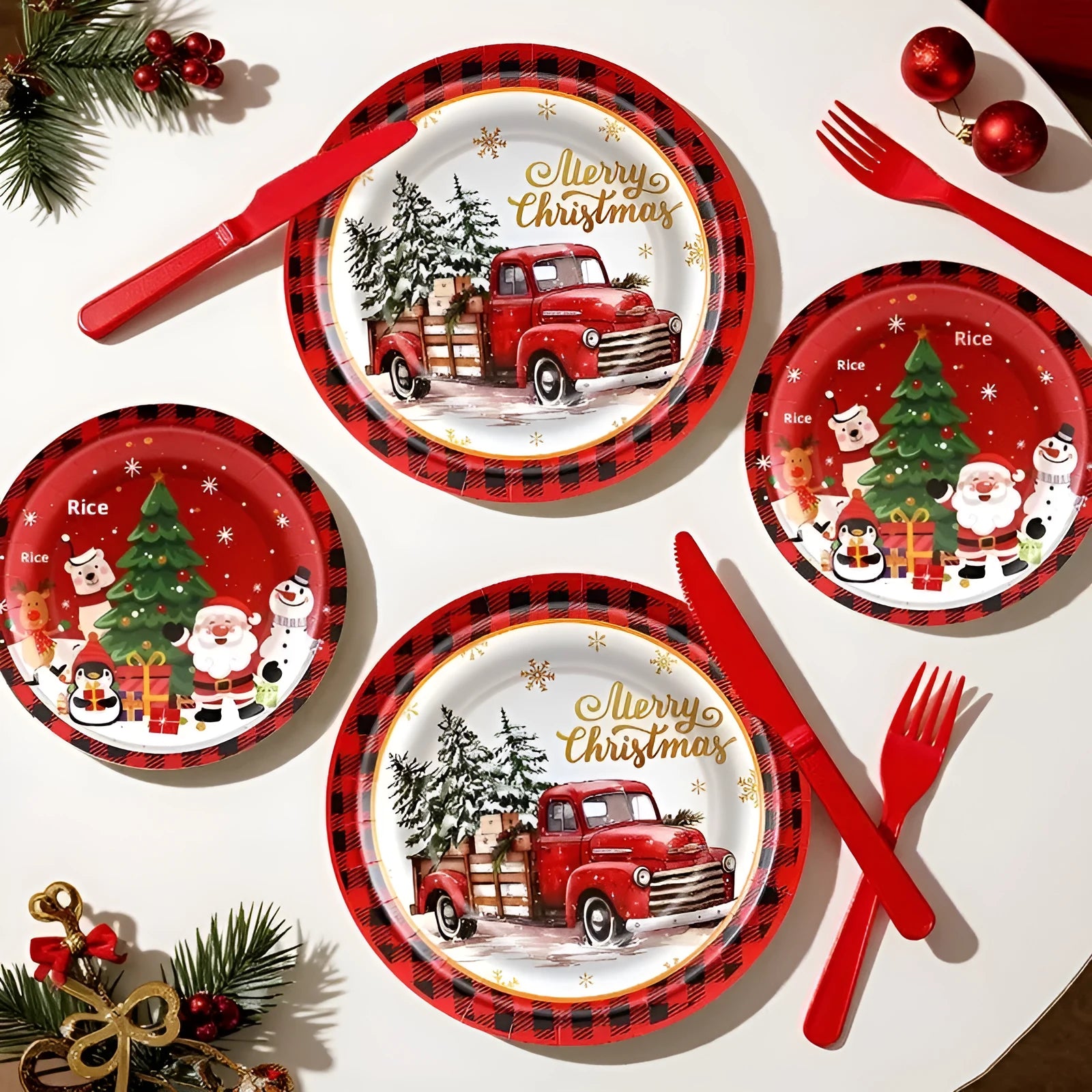 Disposable tissue paper pallet 10-pack with 7-inch and 9-inch cartoon-style paper plates for Christmas parties