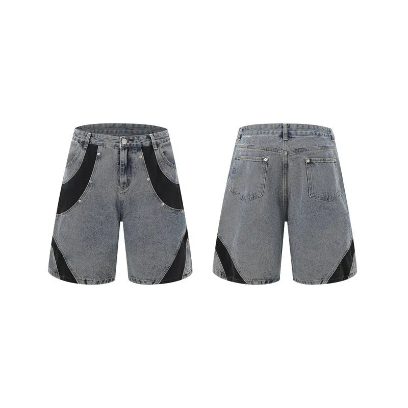 Men's washed denim jeans suit two-piece set with short sleeve jacket and matching trousers