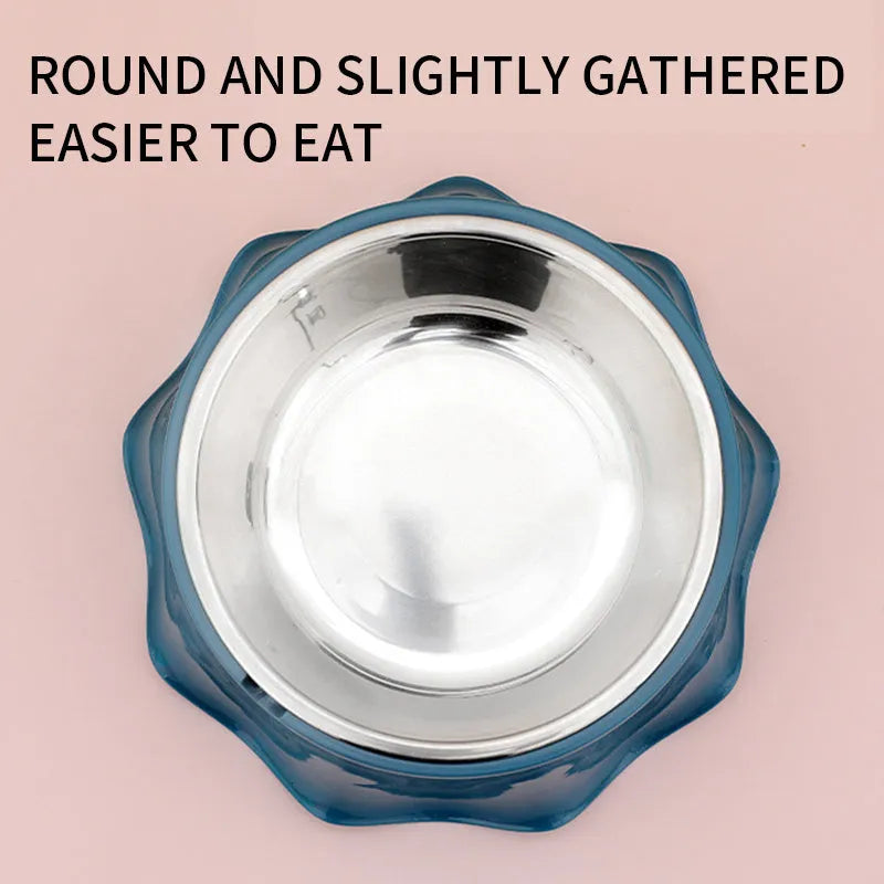 Non-slip stainless steel cat and dog feeding bowl with rubber bottom in blue colour