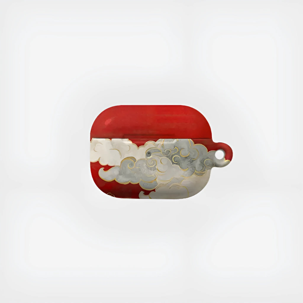 Red Chinese style cloud hard plastic protective cover for Apple AirPods case on white background