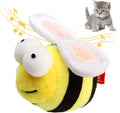 Yellow bee-shaped electronic cat toy with motion-activated chirping sounds for indoor play