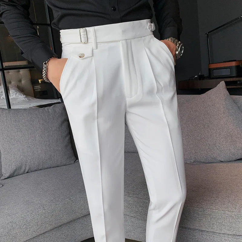 Straight-leg casual trousers in polyester fabric available in multiple solid colours with Asian sizing
