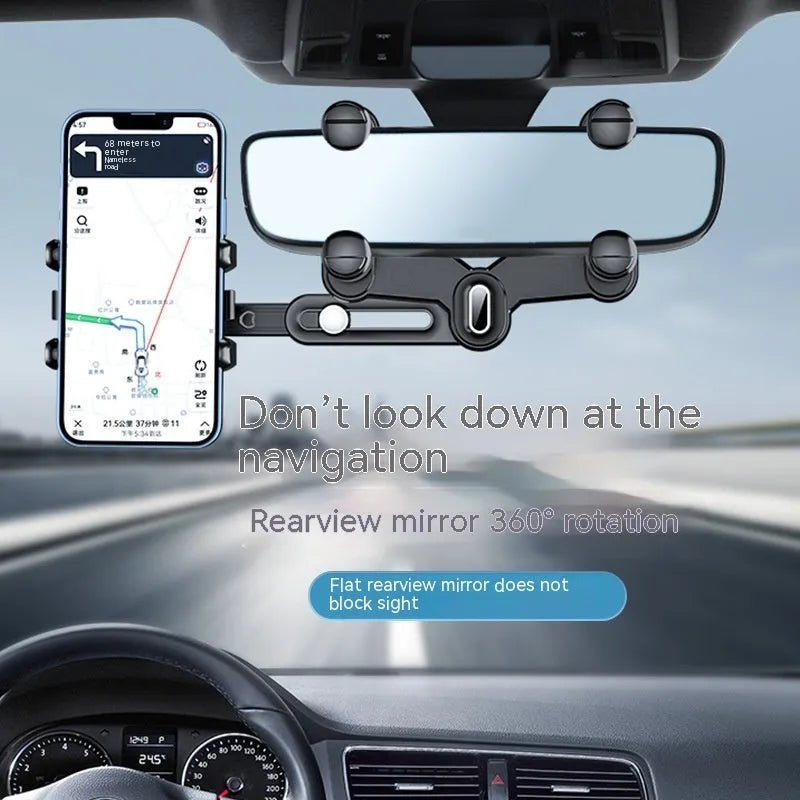 7th generation rear view mirror snap-on phone holder with retractable bracket for 4.0-7.0 inch smartphones