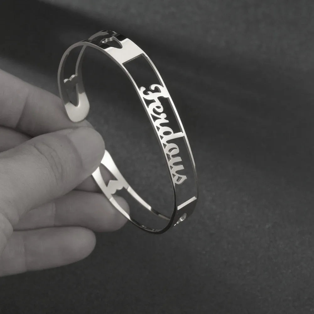 Custom name bracelet stainless steel silver finish with engraved text 6mm width