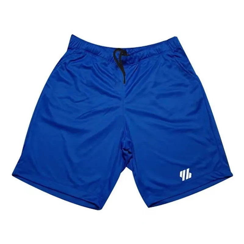 Black metal silk fabric sports shorts with a loose fit, laid flat.