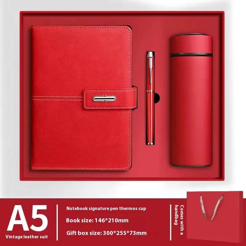 A5 notebook with PU leather cover in choice of colours including black, red, green, blue and orange.