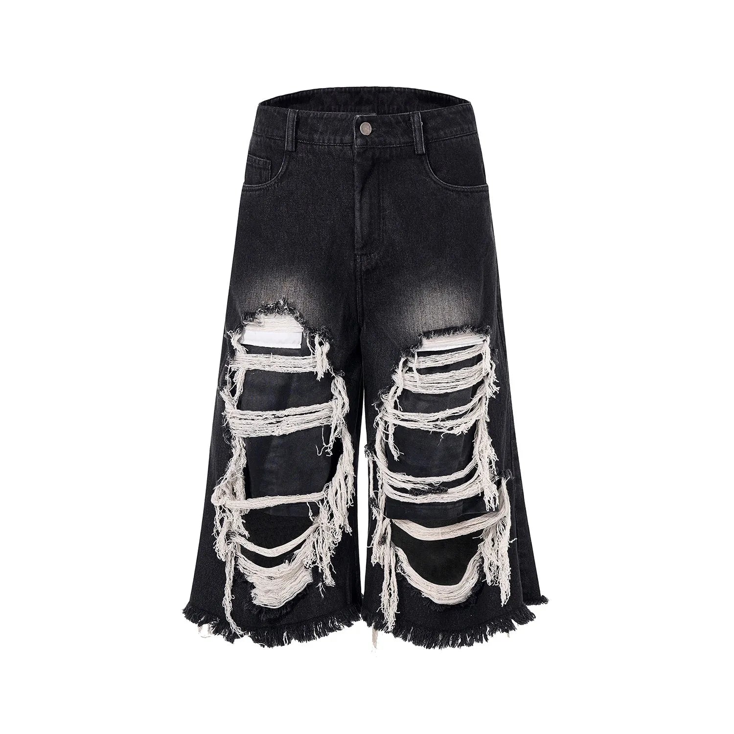 Black cropped wide-leg jeans with mid-high waist on mannequin showing loose fit and micro-elastic cotton denim
