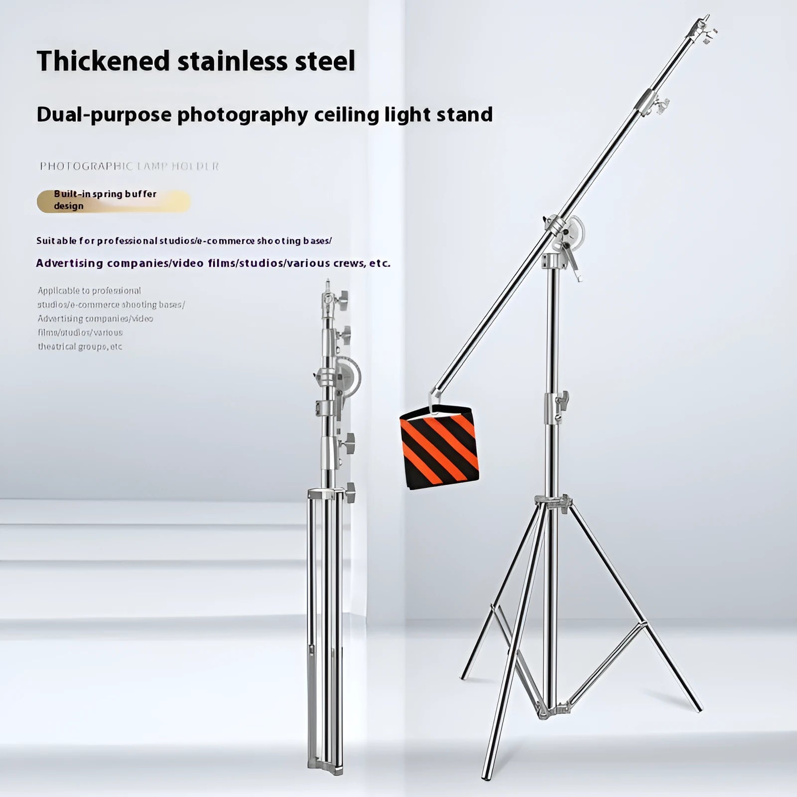 Stainless steel cross arm ceiling lamp rack extended to full height with silver finish