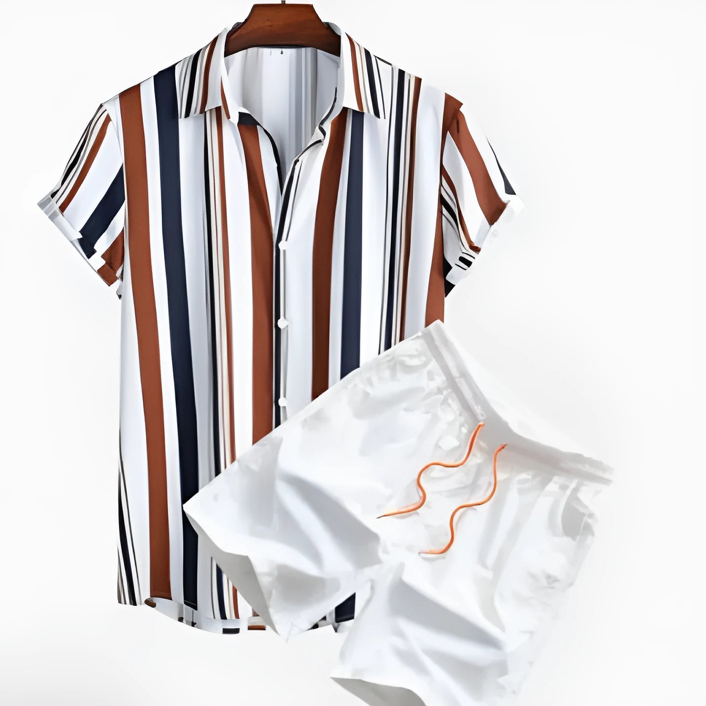 Men's light blue digital print short sleeve cardigan and shorts casual suit set.