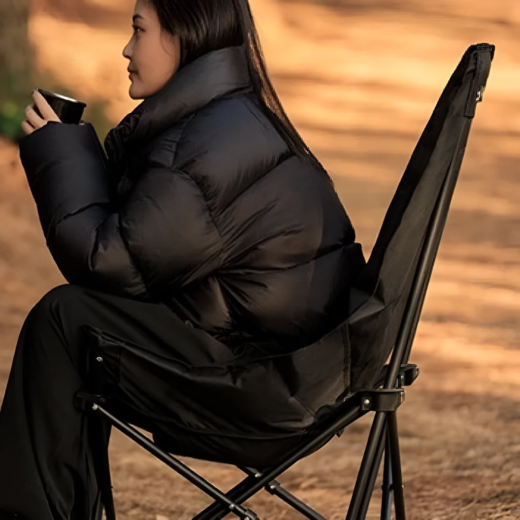 Night black camping recliner moon chair with Oxford cloth construction folded position
