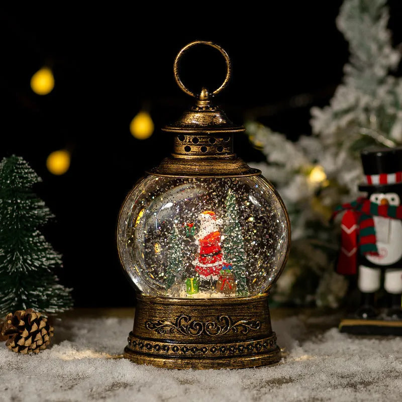 Large flat round plastic Christmas decoration rotating crystal ball music box with night light