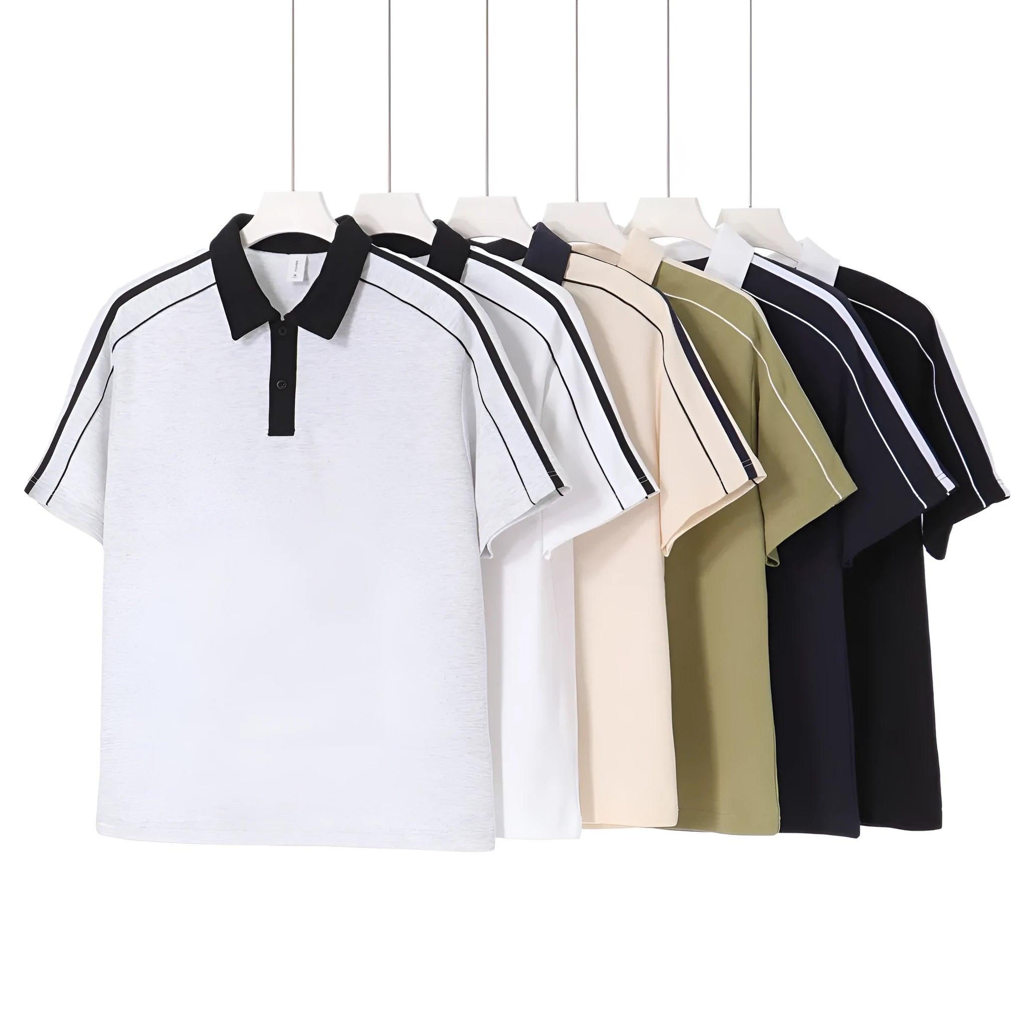Casual lapel short sleeve T-shirt in cotton blend with loose drop shoulder fit, available in multiple colours