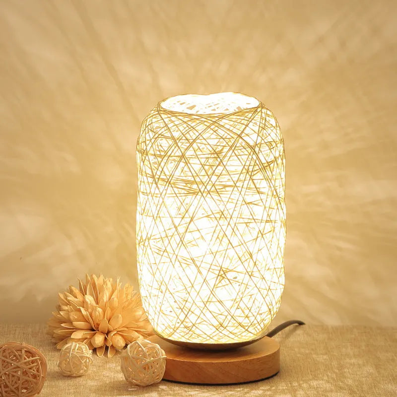 Dimmable LED Night Light Table Lamp Bedroom Bedside Decoration Wooden Twine Vine Bal Warm Light Beige Brown Optic Linen Lampshade Remote Control Touch Switch Rechargeable Pastoral Style