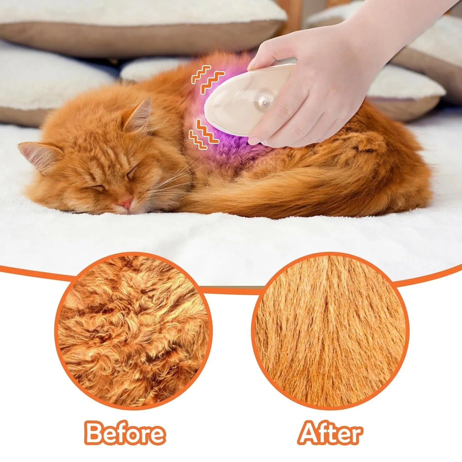 Yellow 4-in-1 USB rechargeable cat steam brush with silicone teeth, water tank, and ringworm detector lamp.