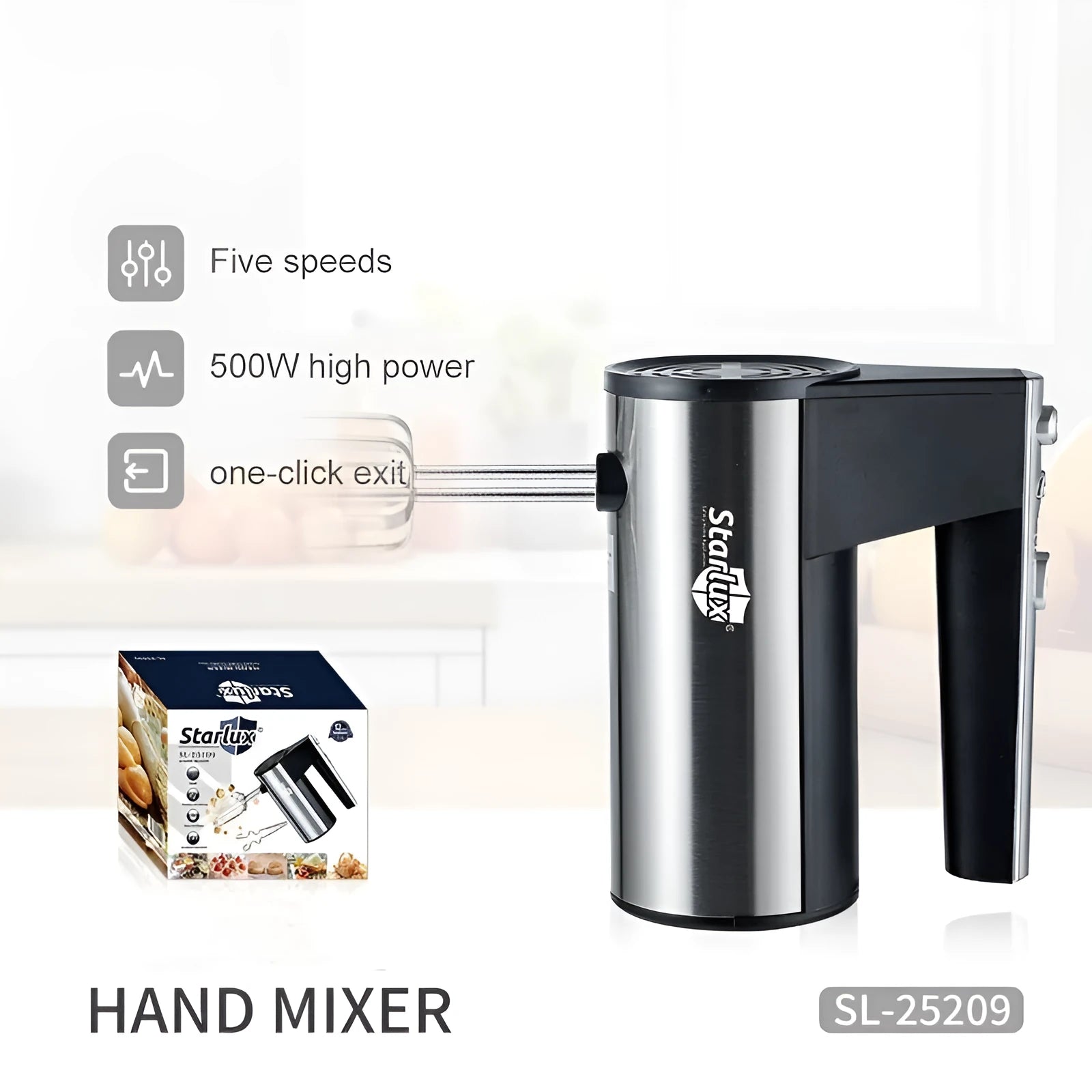 500W electric hand whisk mixer with five speed settings for baking and whipping